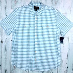 NEW Lucky Brand Men's Large Saturday Stretch Check Button Up Short Sleeve Shirt